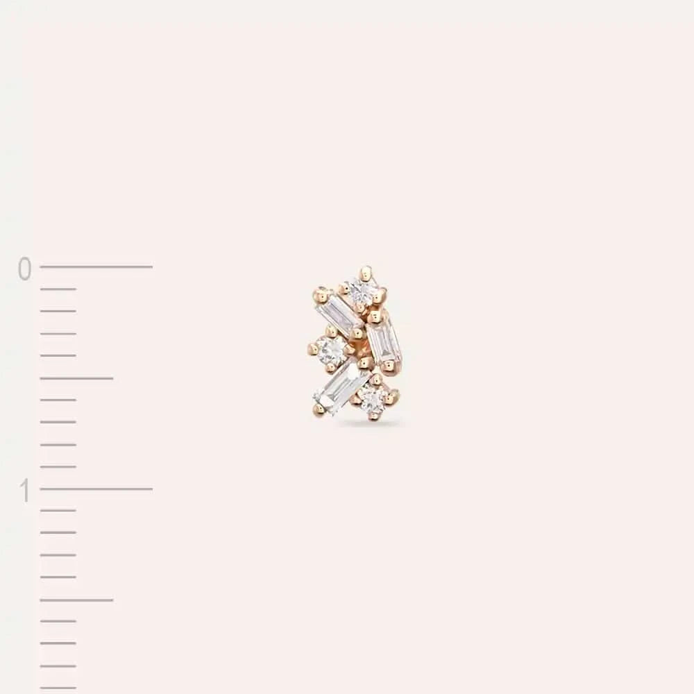 Seed 0.10 CT Baget Pırlanta Taşlı Rose Altın Mini Tek Küpe