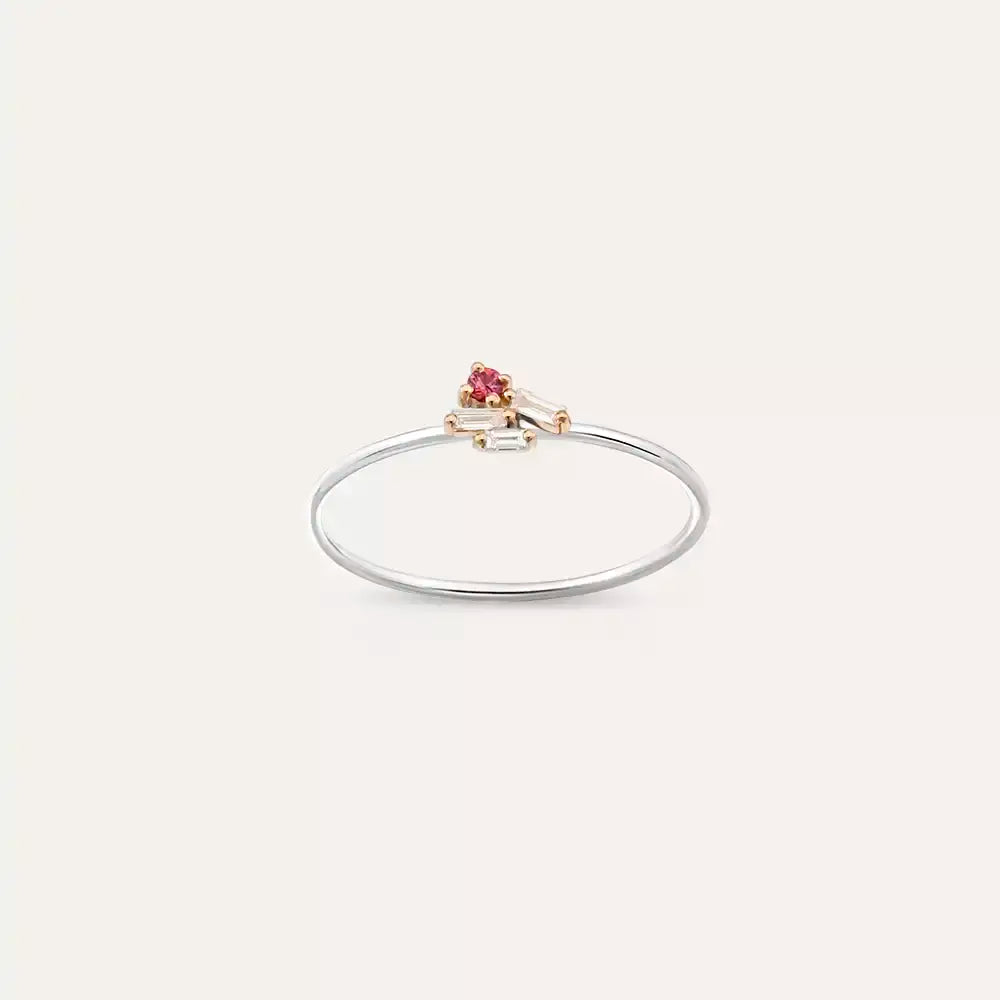 Seed 0.10 CT Pink Safir ve Baget Pırlanta Taşlı Yüzük