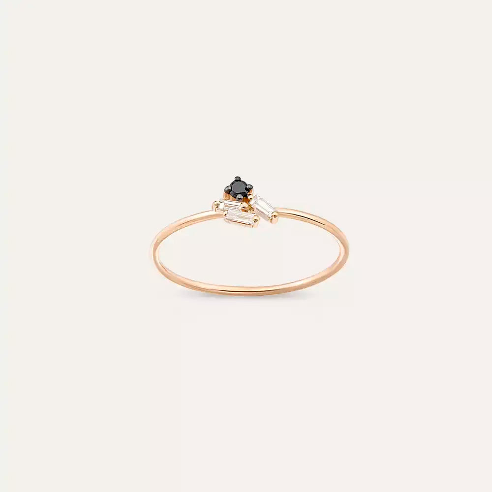 Seed 0.10 CT Siyah Pırlanta Taşlı Rose Altın Yüzük