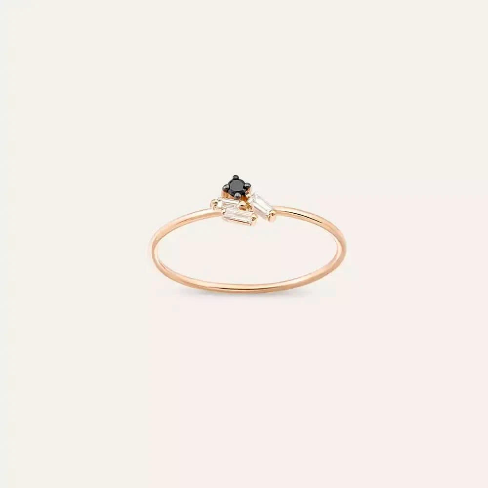 Seed 0.10 CT Siyah Pırlanta Taşlı Rose Altın Yüzük