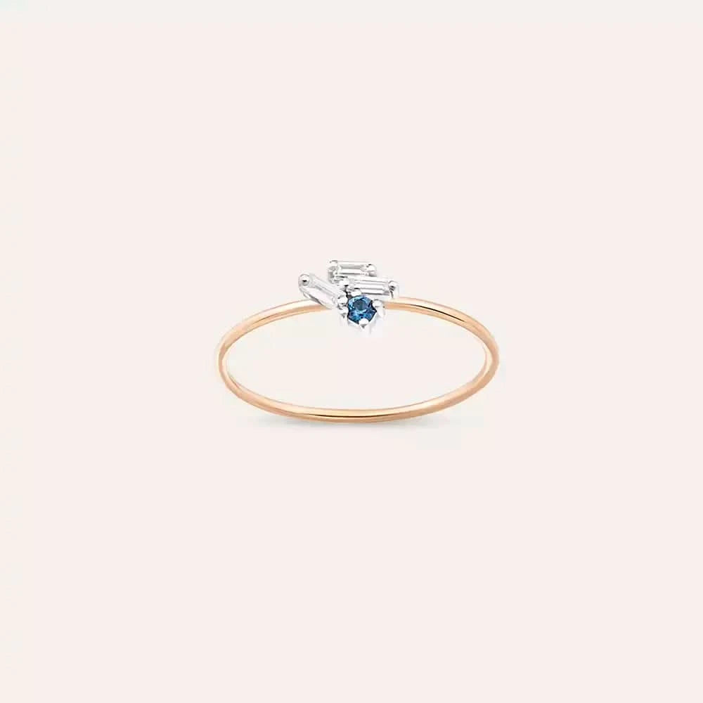Seed 0.12 CT Blue Safir ve Baget Pırlanta Taşlı Yüzük