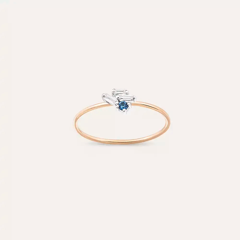 Micra 0.12 CT Blue Safir ve Baget Pırlanta Taşlı Yüzük