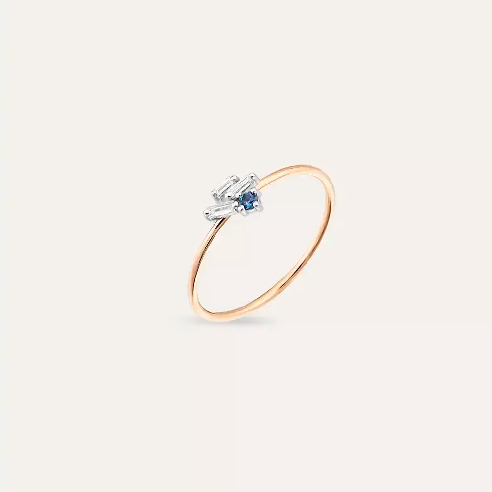 Seed 0.12 CT Blue Safir ve Baget Pırlanta Taşlı Yüzük