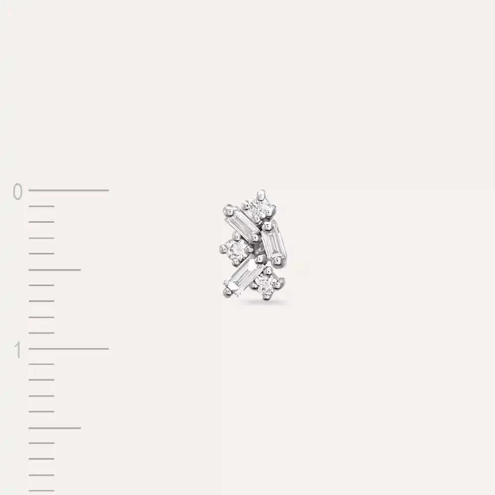 Seed 0.13 CT Baget Pırlanta Taşlı Beyaz Altın Mini Tek Küpe