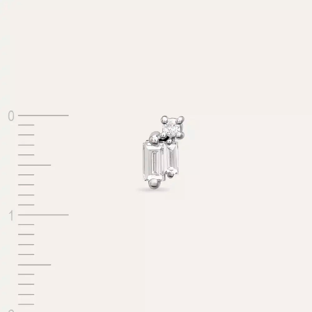 Seed 0.13 CT Baget Pırlanta Taşlı Beyaz Altın Mini Tek Küpe