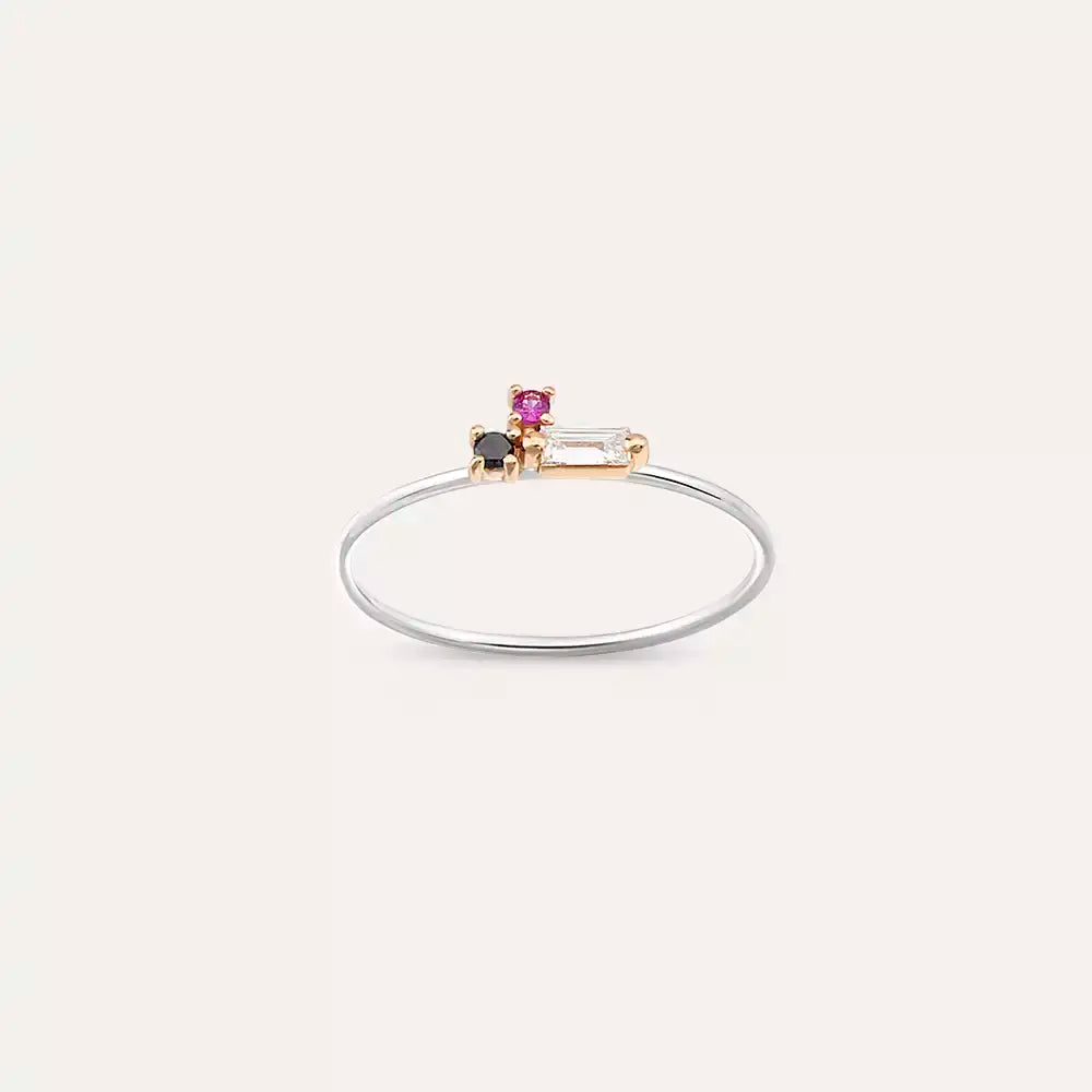 Seed 0.13 CT Multicolor Safir ve Siyah Pırlanta Taşlı Yüzük