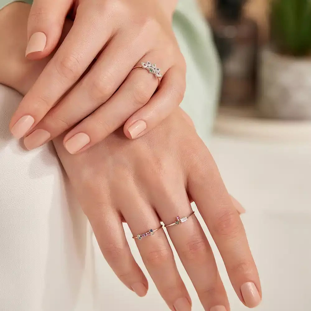 Micra 0.13 CT Multicolor Safir ve Siyah Pırlanta Taşlı Yüzük