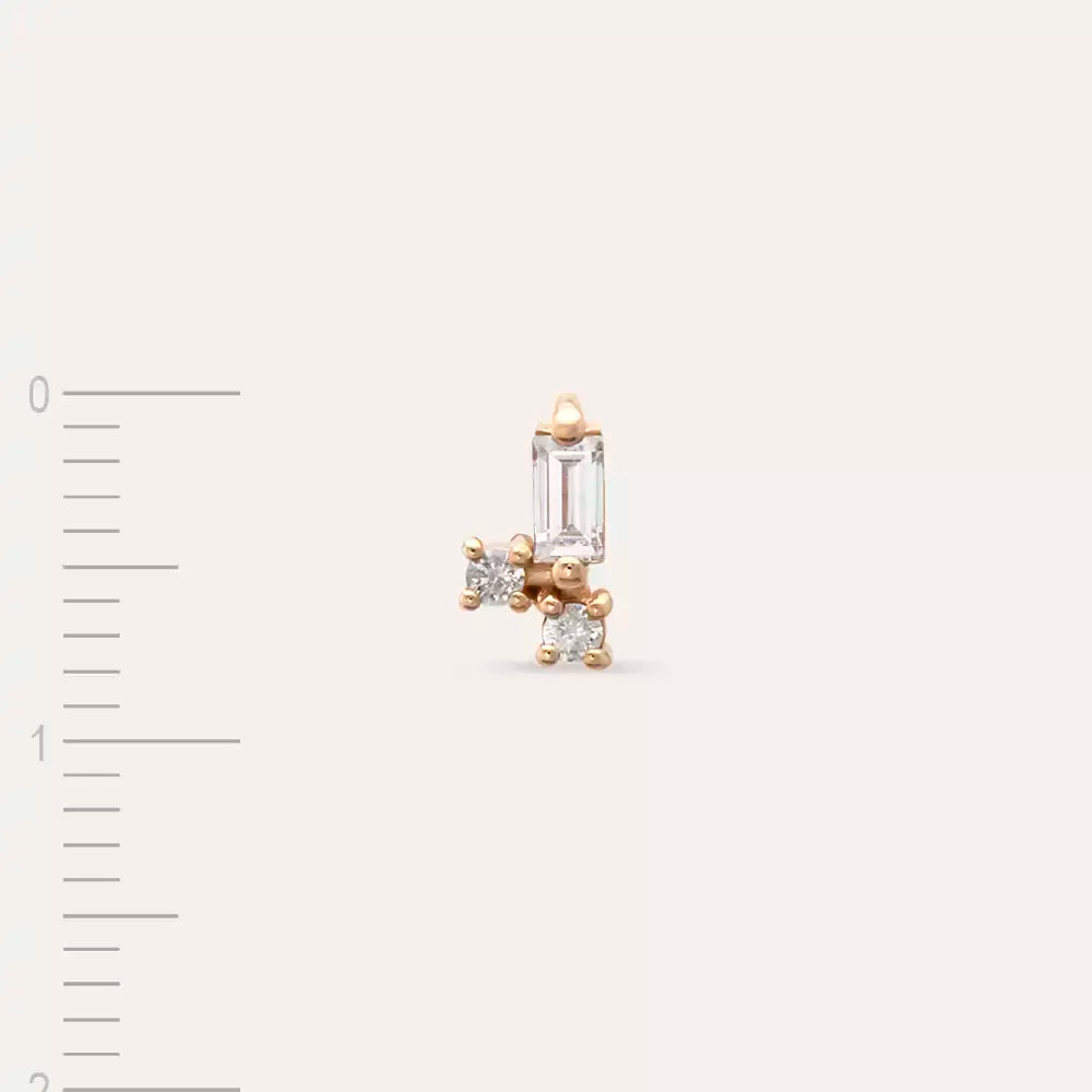 Seed 0.14 CT Baget Pırlanta Taşlı Rose Altın Mini Tek Küpe