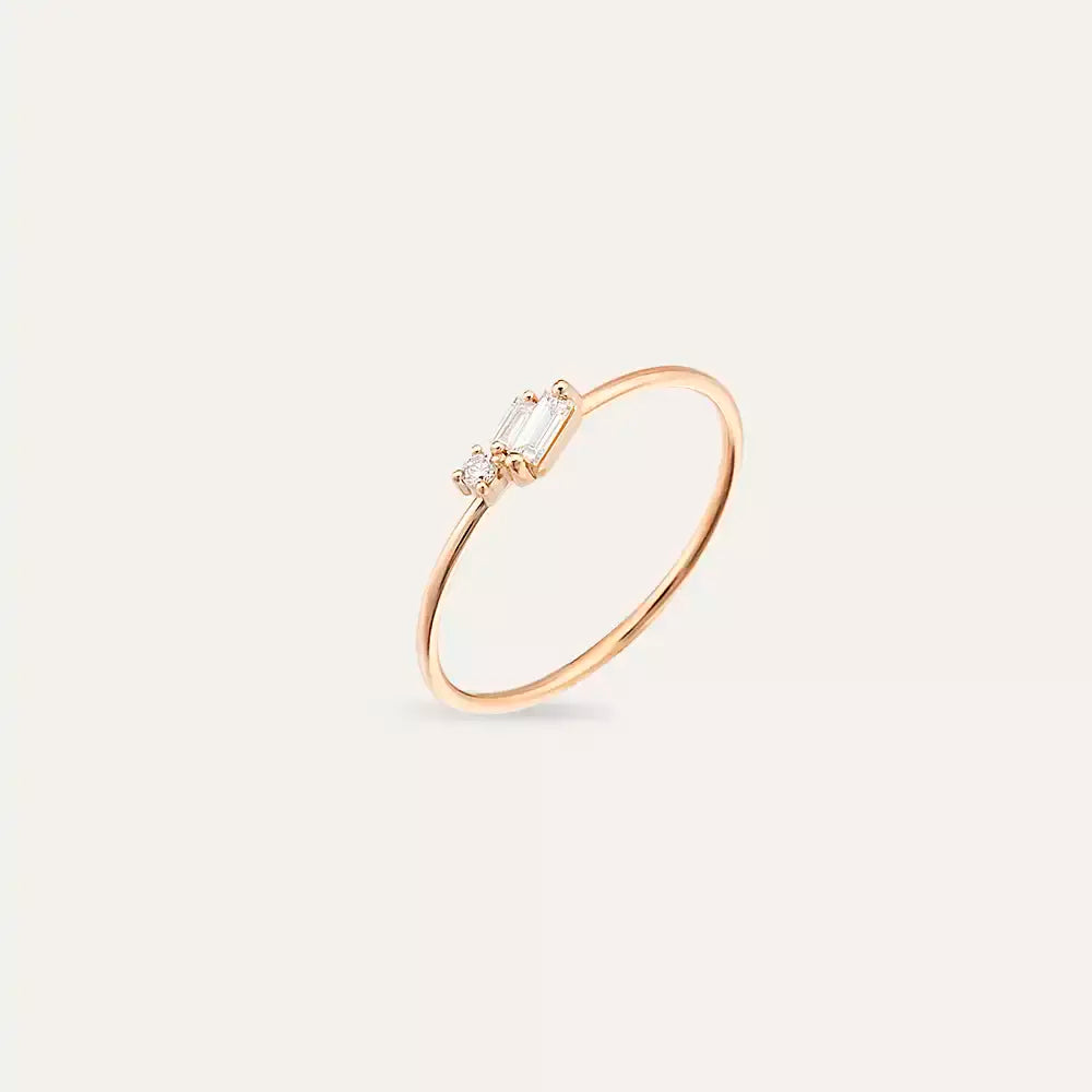 Seed 0.14 CT Baget Pırlanta Taşlı Rose Altın Yüzük