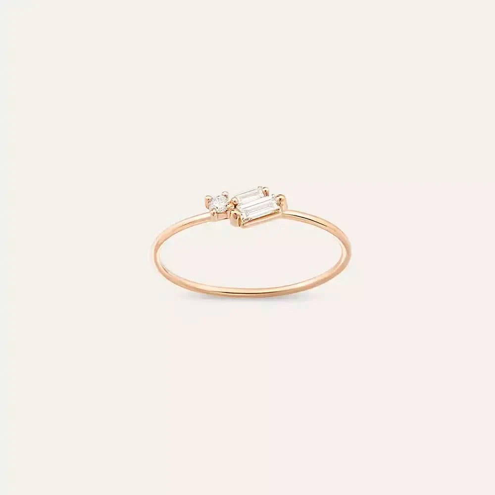 Seed 0.14 CT Baget Pırlanta Taşlı Rose Altın Yüzük