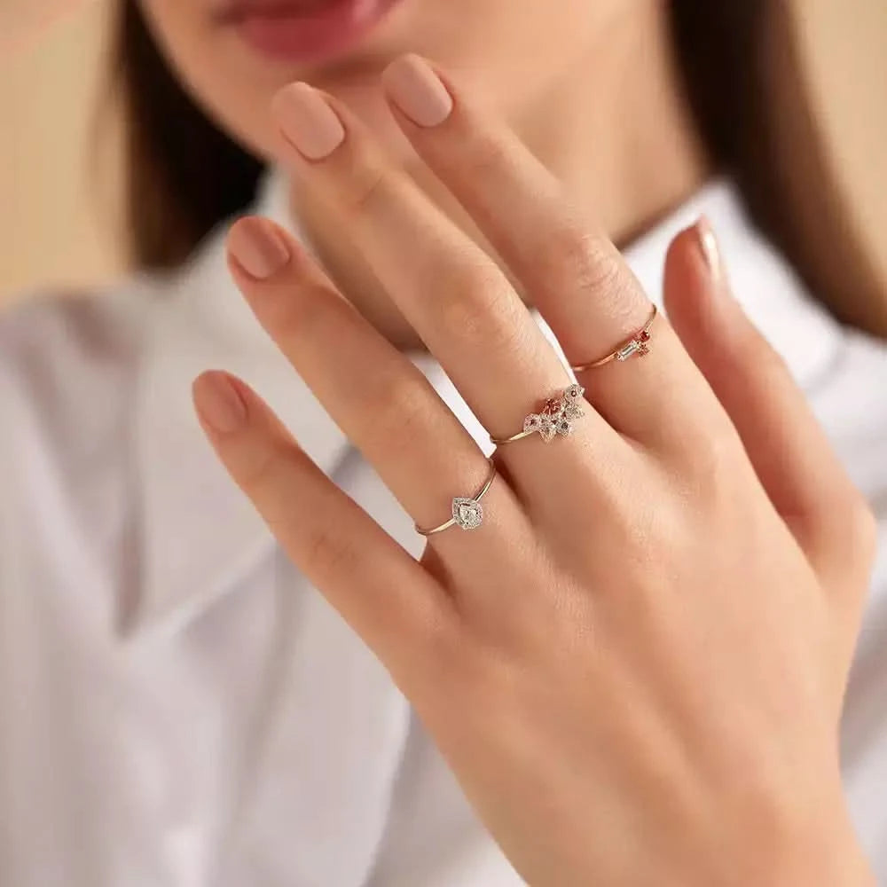 Seed 0.14 CT Multicolor Safir ve Baget Pırlanta Taşlı Yüzük