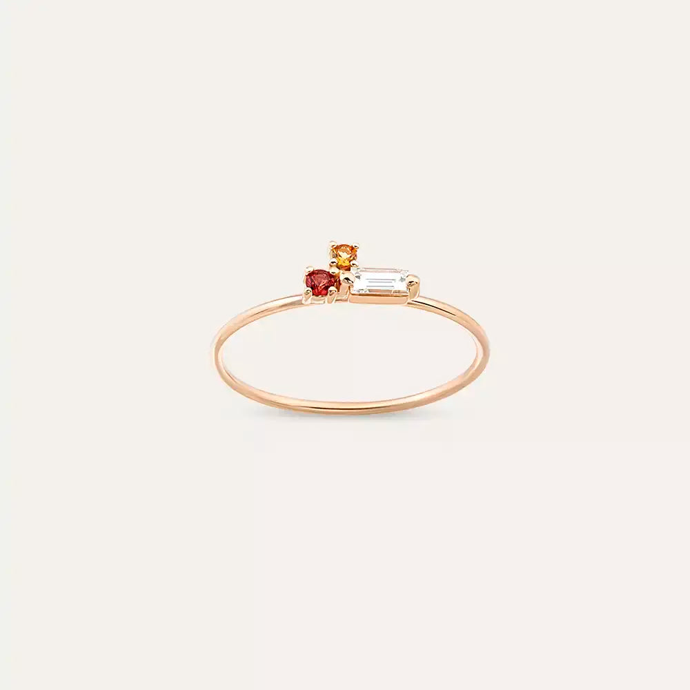 Micra  0.14 CT Multicolor Safir ve Baget Pırlanta Taşlı Yüzük