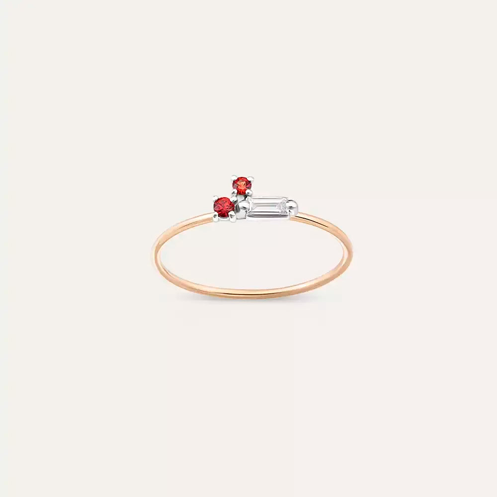 Seed 0.14 CT Red Safir ve Baget Pırlanta Taşlı Yüzük