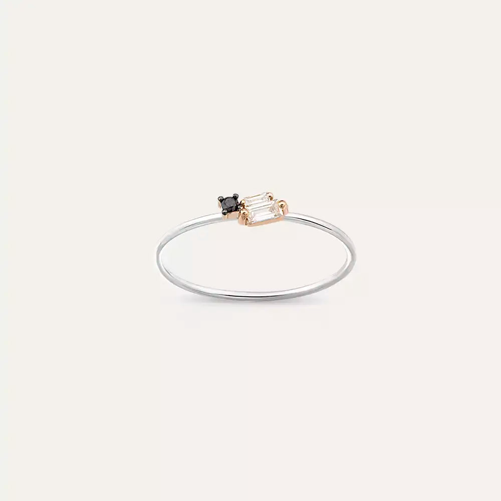 Seed 0.14 CT Siyah Pırlanta ve Baget Pırlanta Taşlı Yüzük