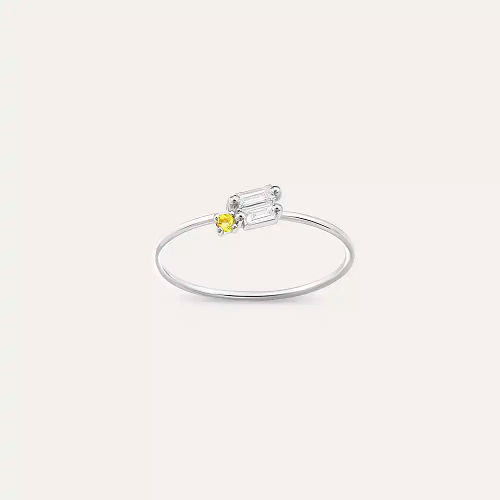Seed 0.14 CT Yellow Safir ve Baget Pırlanta Taşlı Yüzük