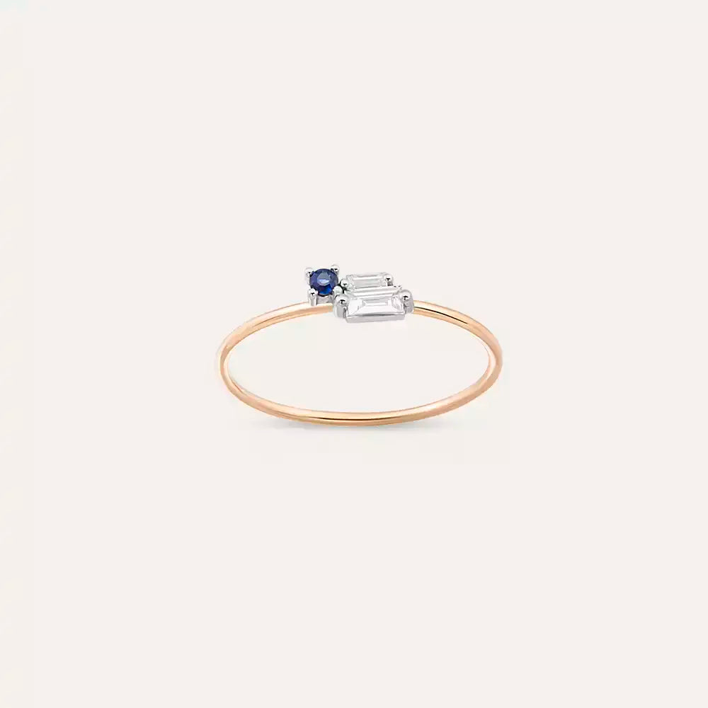 Micra 0.15 CT Blue Safir ve Baget Pırlanta Taşlı Yüzük