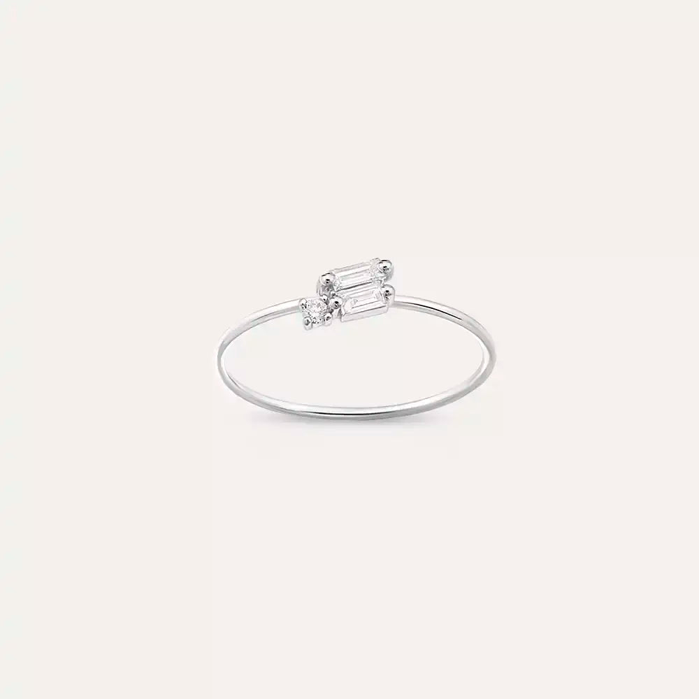 Seed 0.16 CT Baget Pırlanta Taşlı Beyaz Altın Yüzük