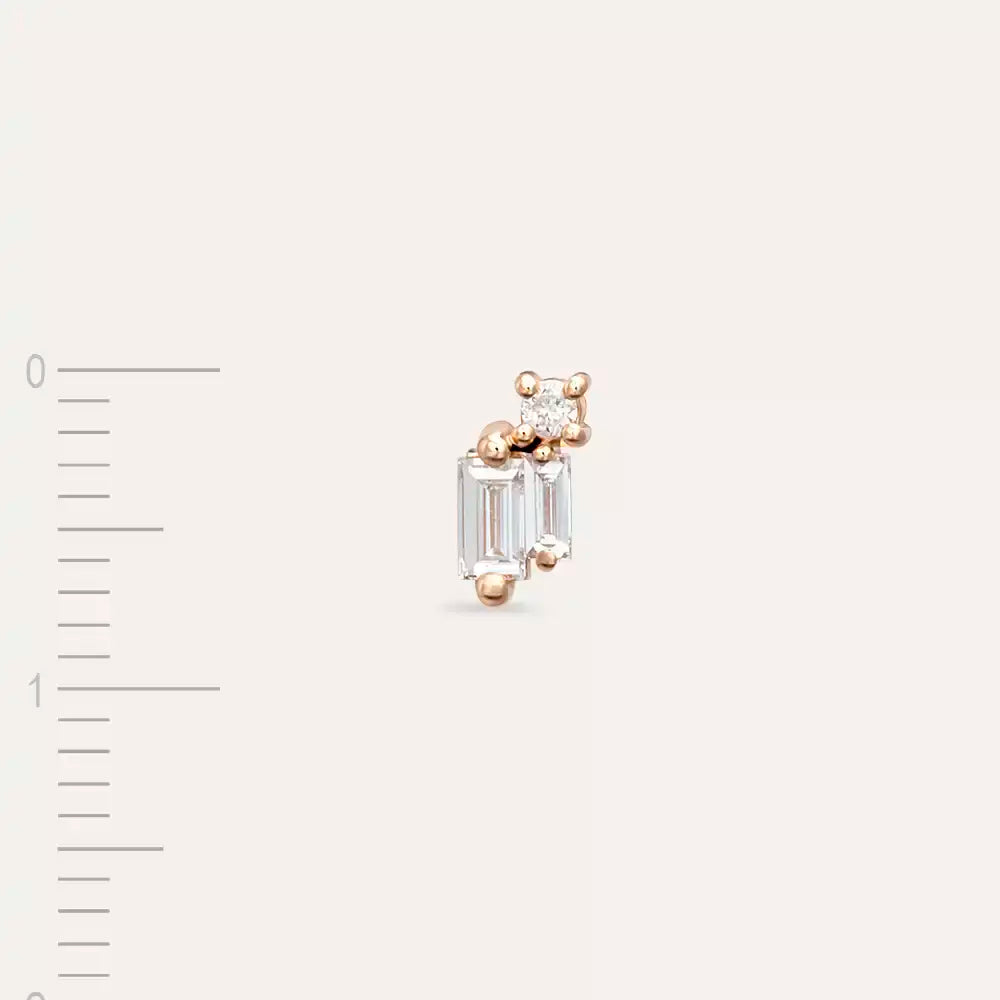Seed 0.16 CT Baget Pırlanta Taşlı Rose Altın Mini Tek Küpe