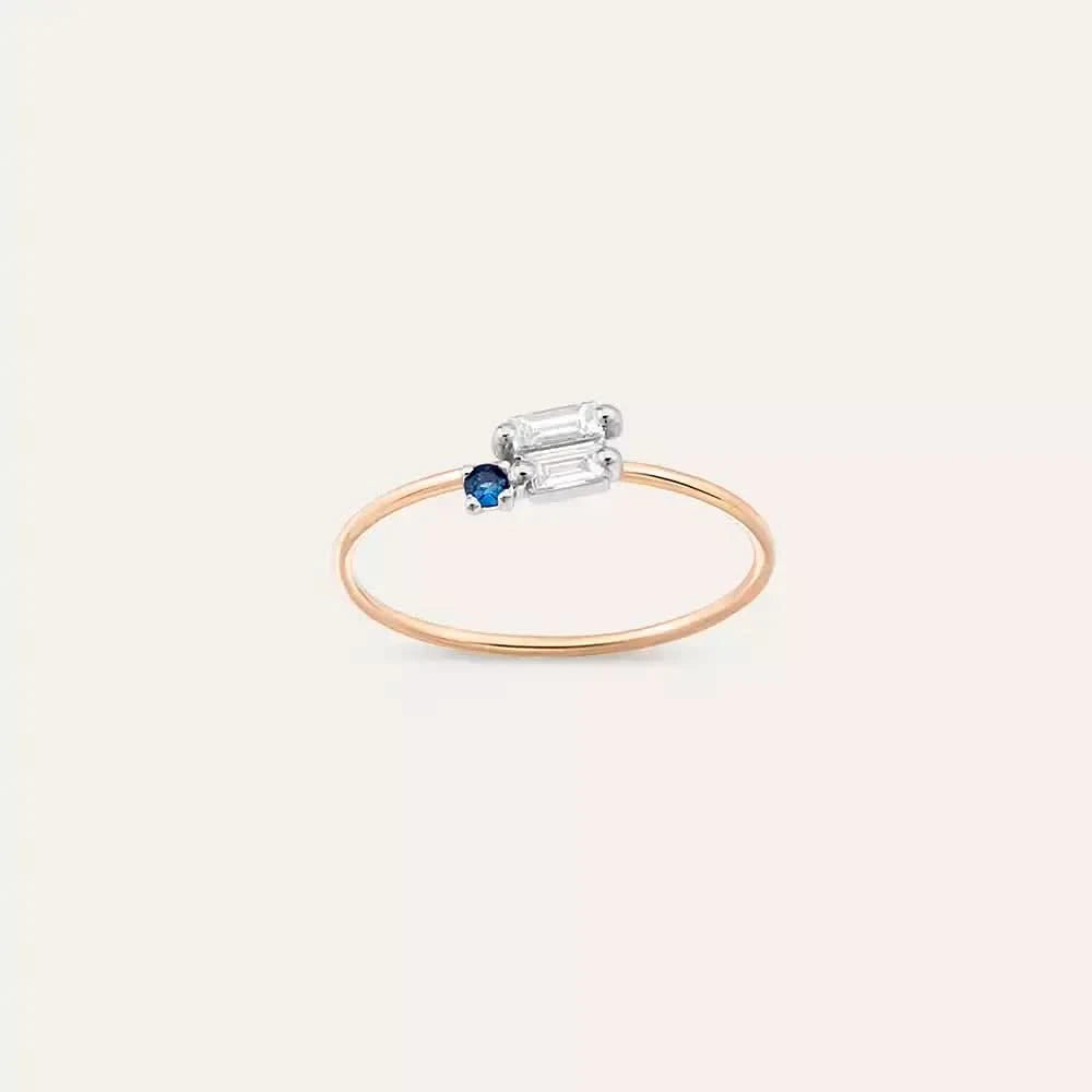 Seed 0.17 CT Blue Safir ve Baget Pırlanta Taşlı Yüzük