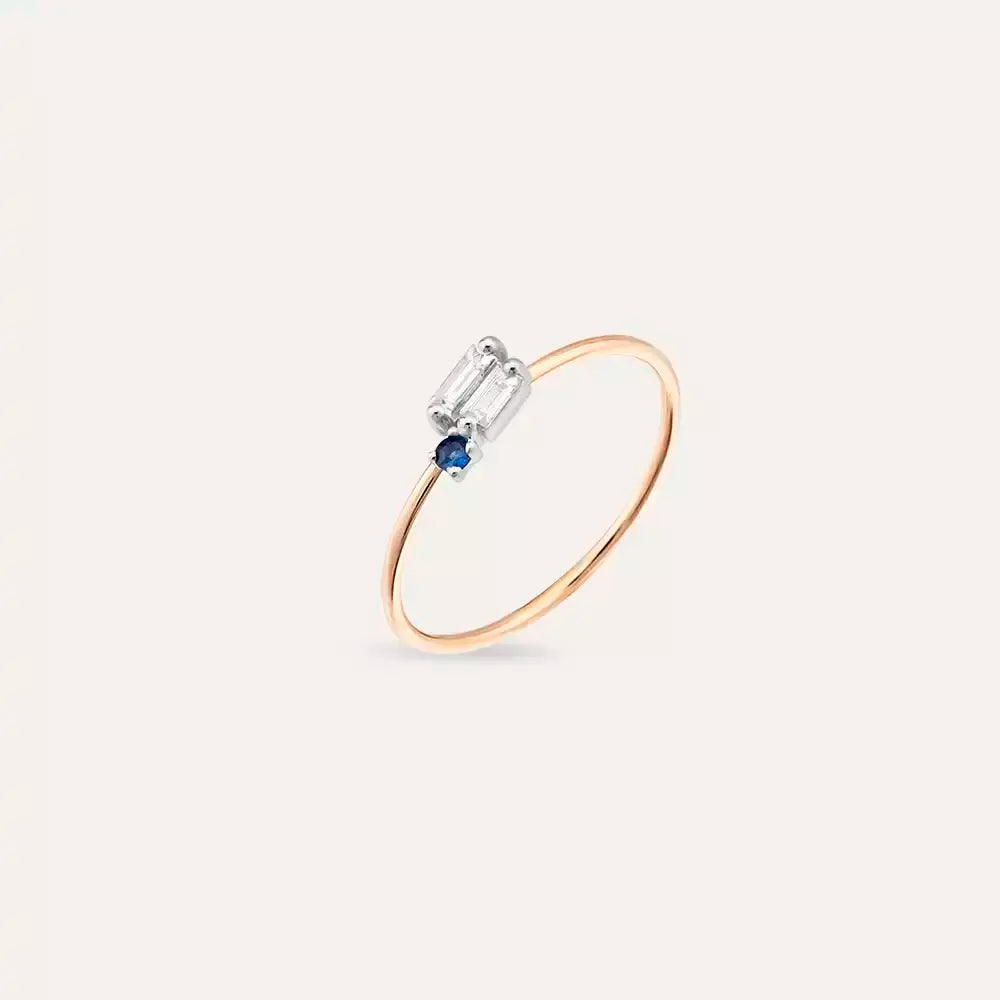 Seed 0.17 CT Blue Safir ve Baget Pırlanta Taşlı Yüzük