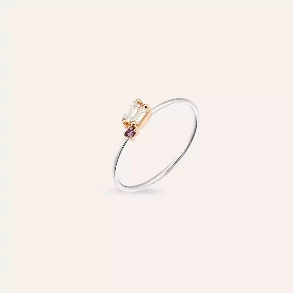 Seed 0.17 CT Purple Safir ve Baget Pırlanta Taşlı Yüzük