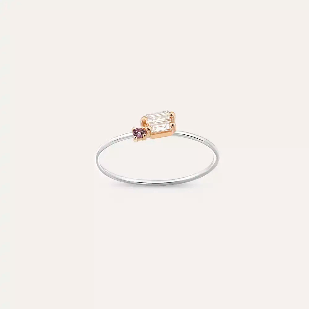Seed 0.17 CT Purple Safir ve Baget Pırlanta Taşlı Yüzük