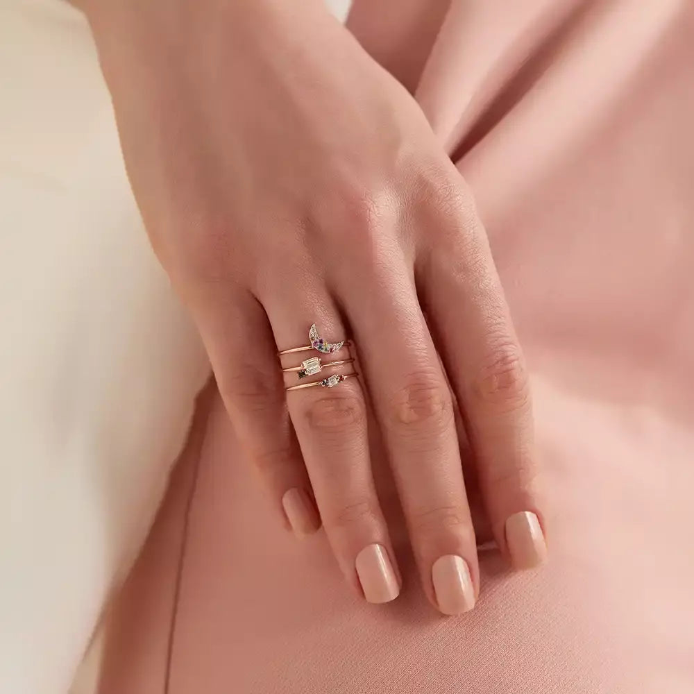 Micra 0.17 CT Siyah Pırlanta ve Baget Pırlanta Taşlı Yüzük