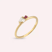 Seed 0.19 CT Yakut ve Baget Pırlanta Taşlı Sarı Altın Yüzük