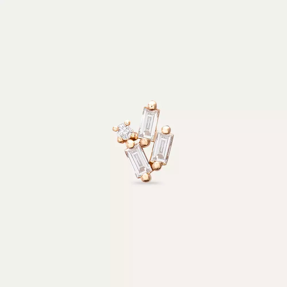 Seed 0.20 CT Baget Pırlanta Taşlı Rose Altın Mini Tek Küpe