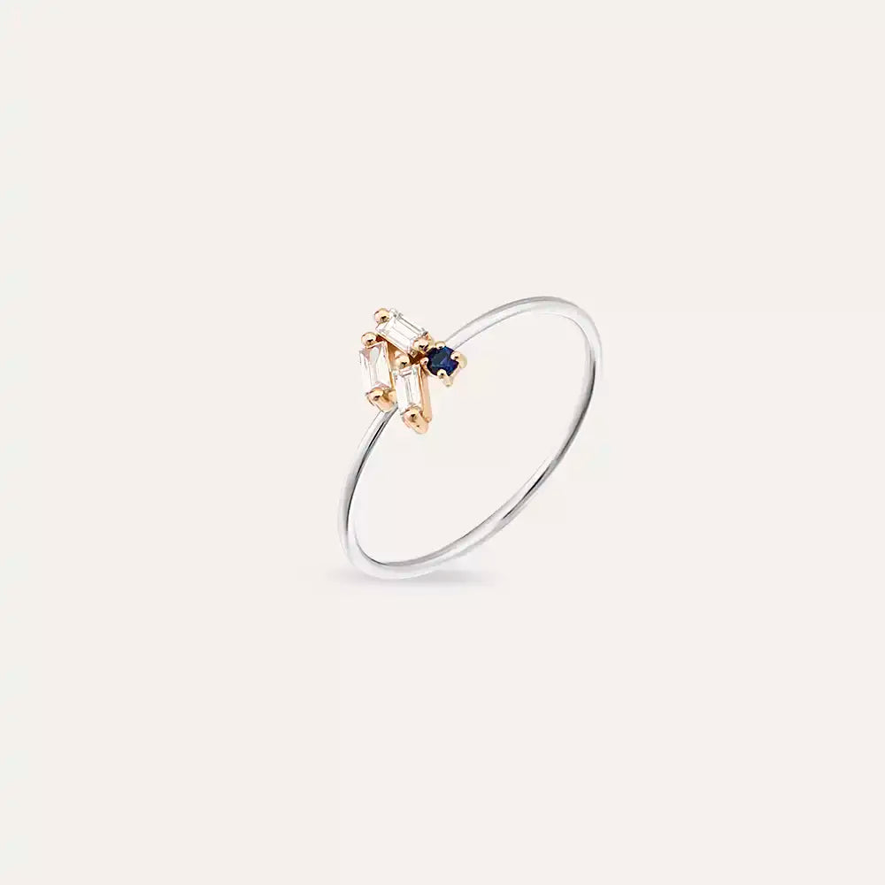 Seed 0.20 CT Blue Safir ve Baget Pırlanta Taşlı Yüzük
