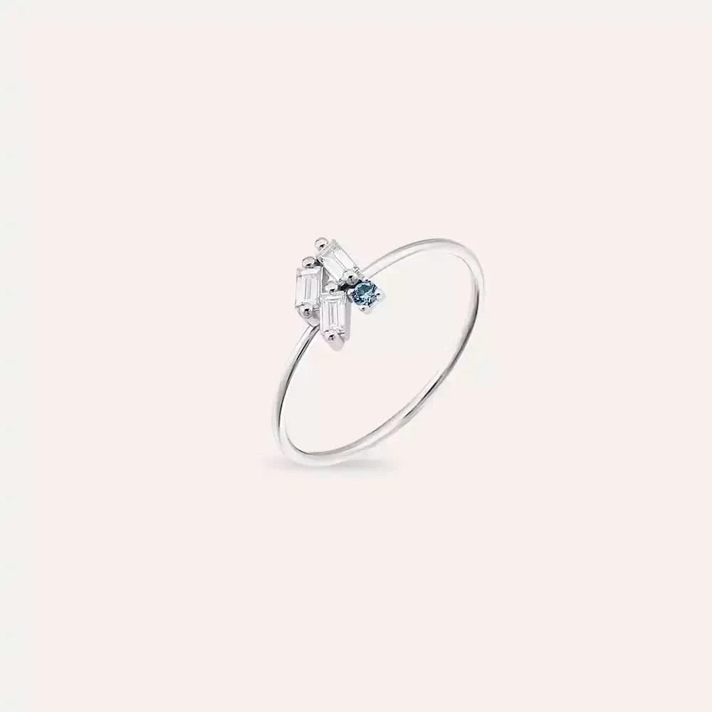 Seed 0.22 CT Blue Safir ve Baget Pırlanta Taşlı Beyaz Altın Yüzük