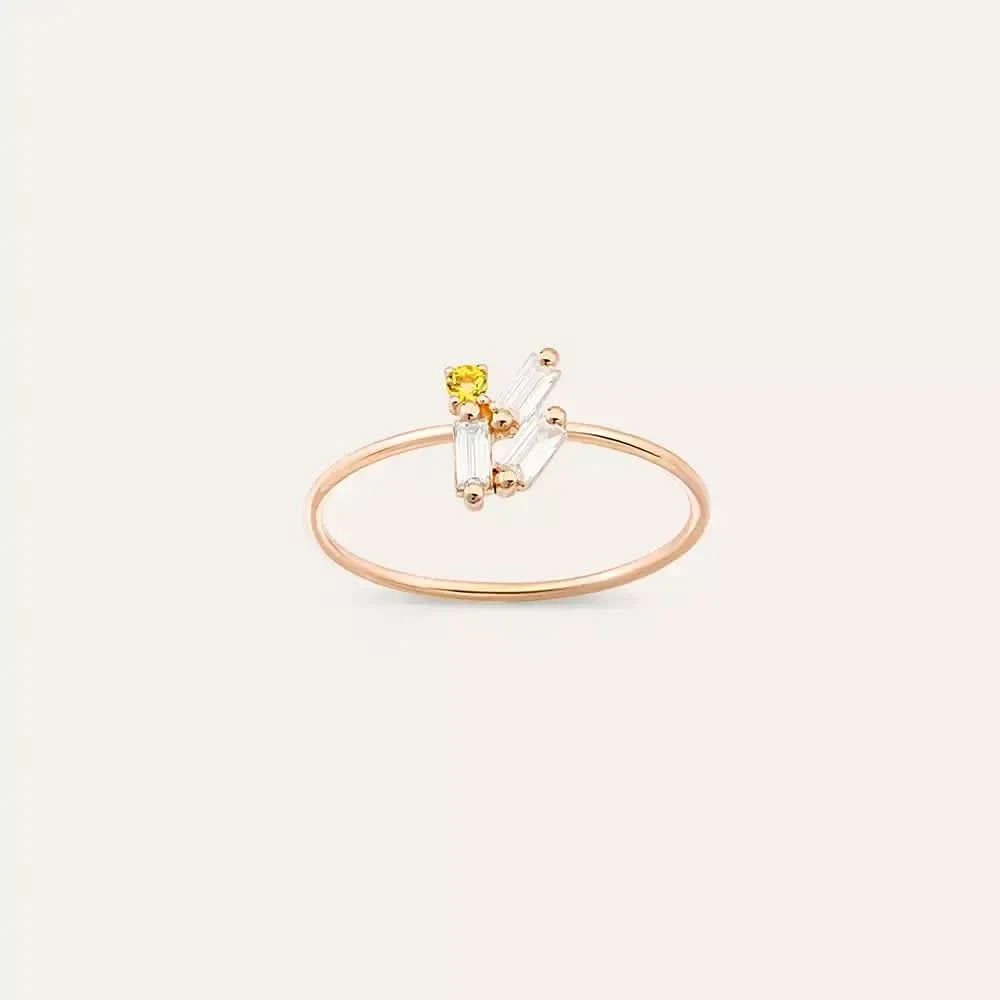 Seed 0.23 CT Yellow Safir ve Baget Pırlanta Taşlı Yüzük