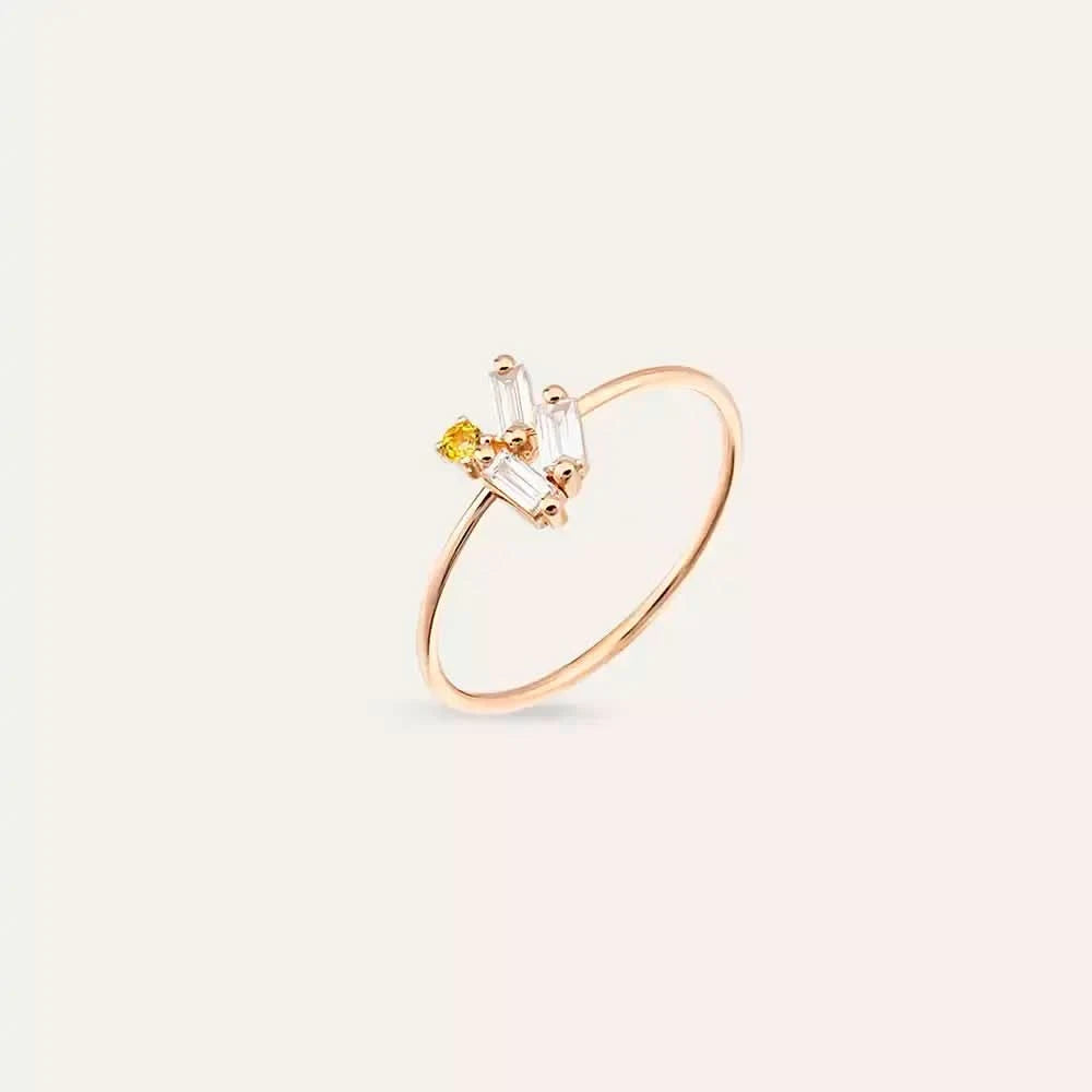 Seed 0.23 CT Yellow Safir ve Baget Pırlanta Taşlı Yüzük