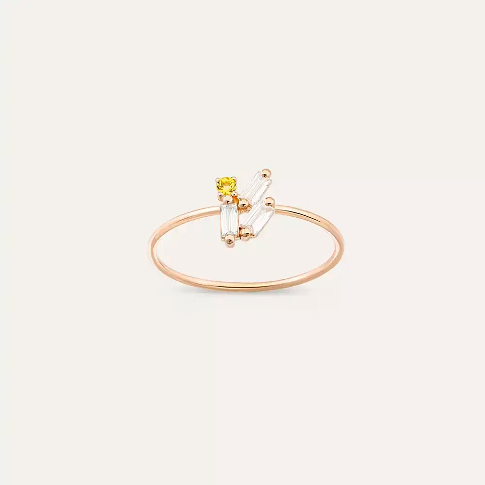 Seed 0.23 CT Yellow Safir ve Baget Pırlanta Taşlı Yüzük