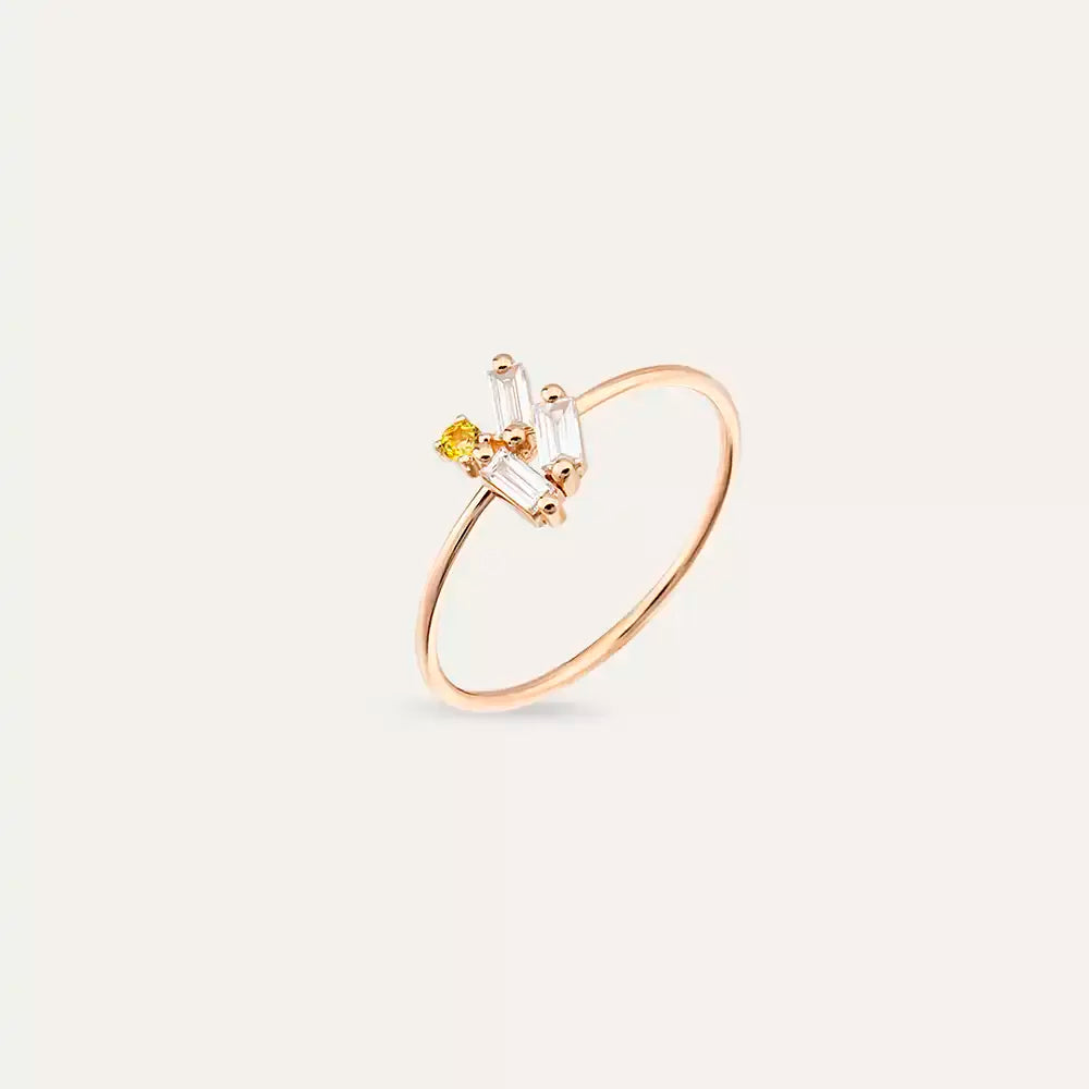 Seed 0.23 CT Yellow Safir ve Baget Pırlanta Taşlı Yüzük