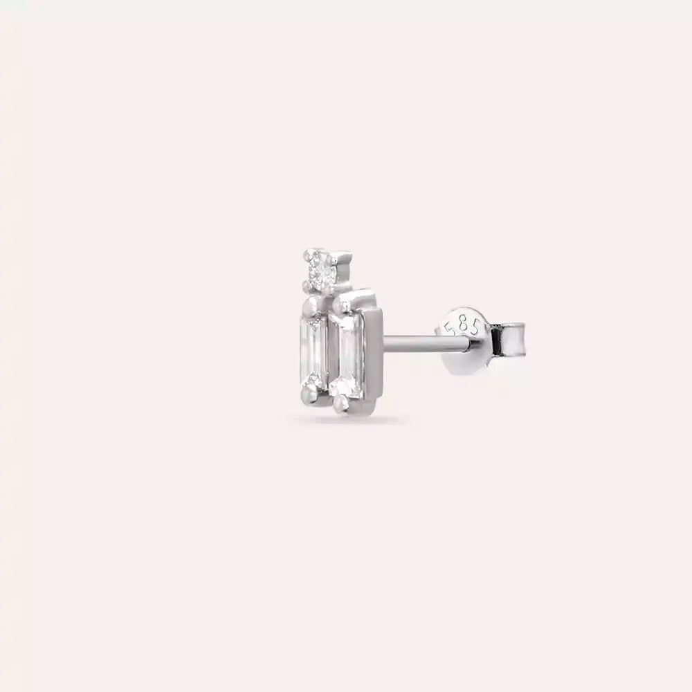 Micra Baget Pırlanta Taşlı Beyaz Altın Mini Tek Küpe