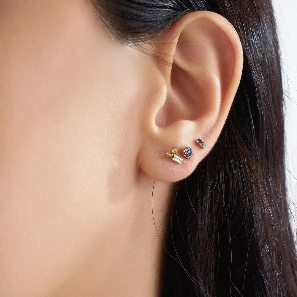 Seed Baget Pırlanta ve Orange Safir Taşlı Mini Tek Küpe