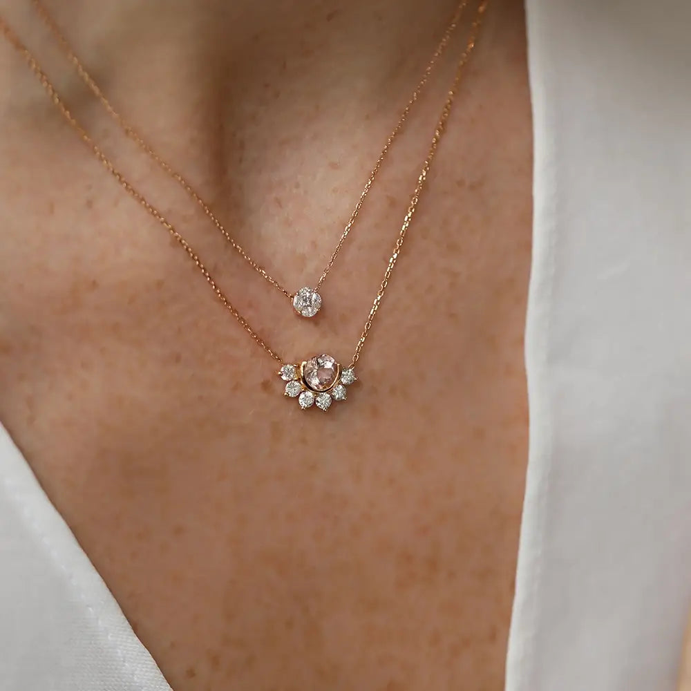 Sera 1.29 CT Morganit ve Pırlanta Taşlı Rose Altın Kolye