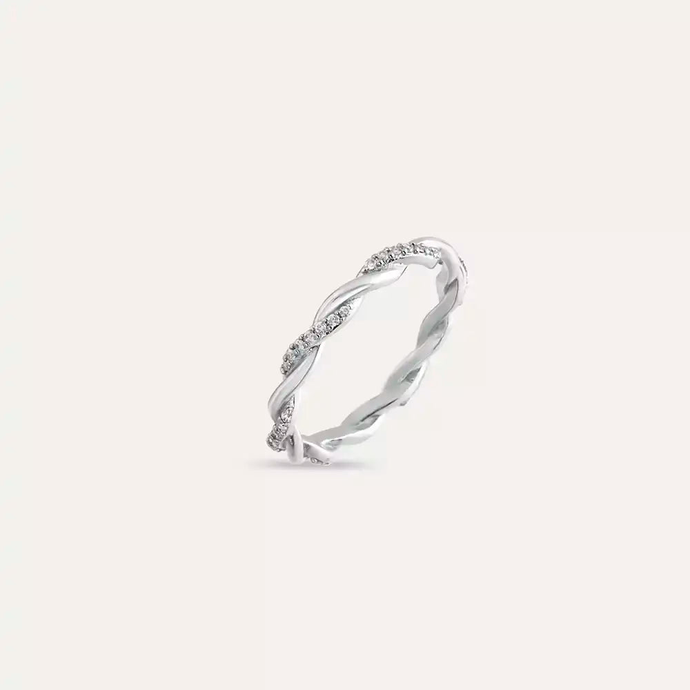 Seren Pırlanta Taşlı Beyaz Altın Sarmal Yüzük