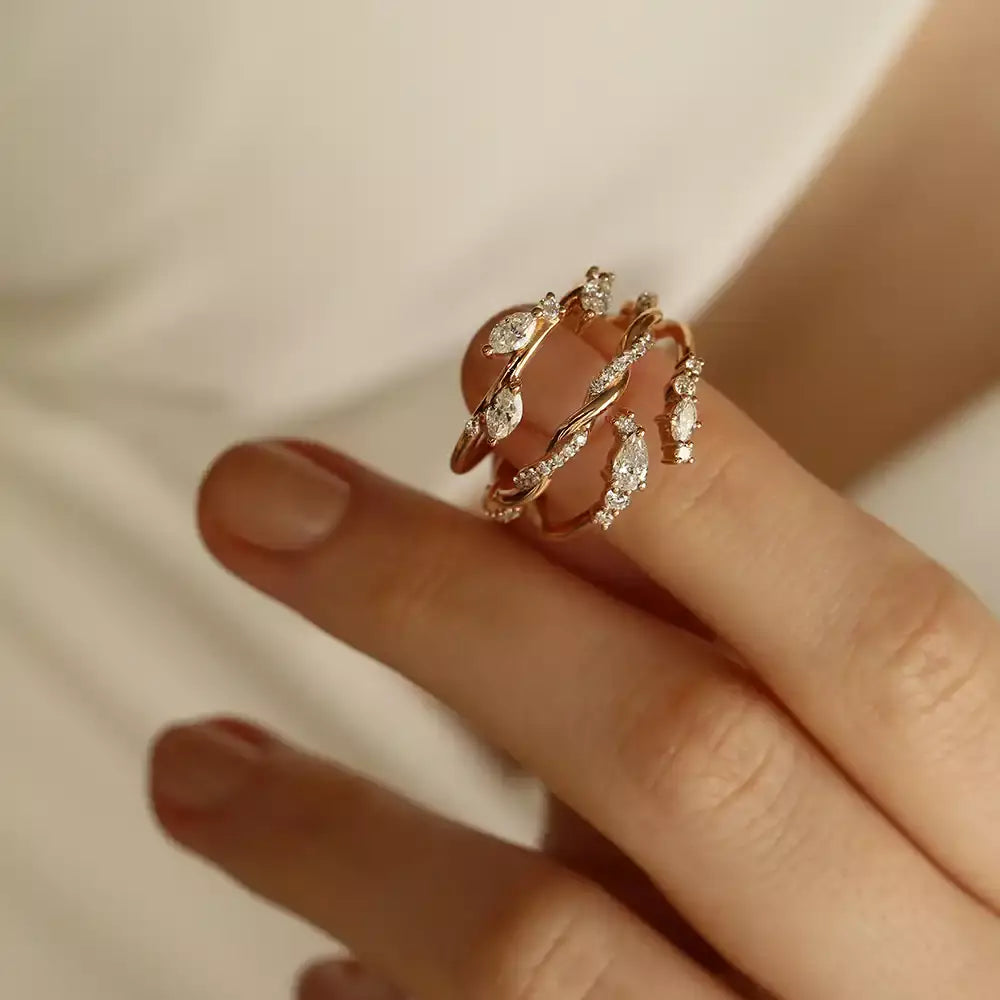 Seren Pırlanta Taşlı Rose Altın Sarmal Yüzük