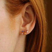 Shake Multicolor Safir ve Pırlanta Taşlı Rose Altın Tek Küpe