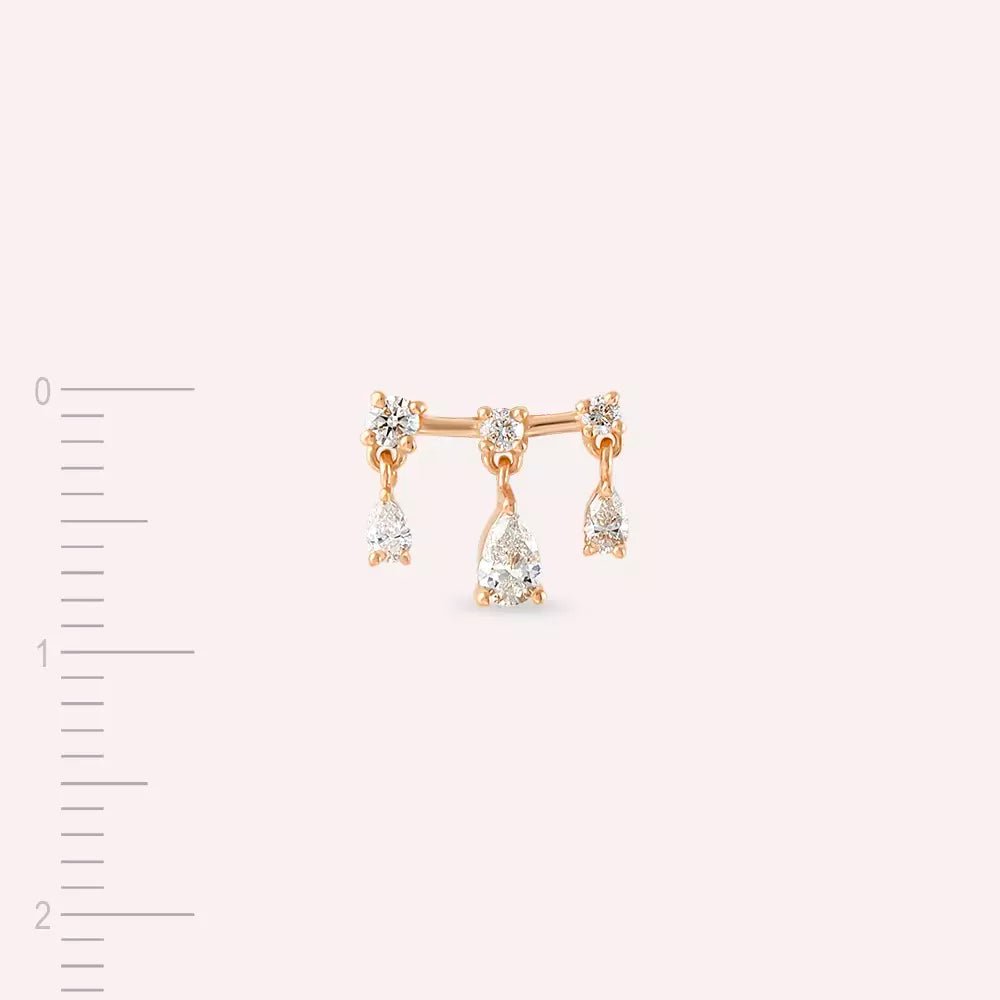 Shake Pırlanta Taşlı Rose Altın Tek Küpe