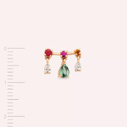 Shake Pırlanta ve Multicolor Safir Taşlı Rose Altın Tek Küpe
