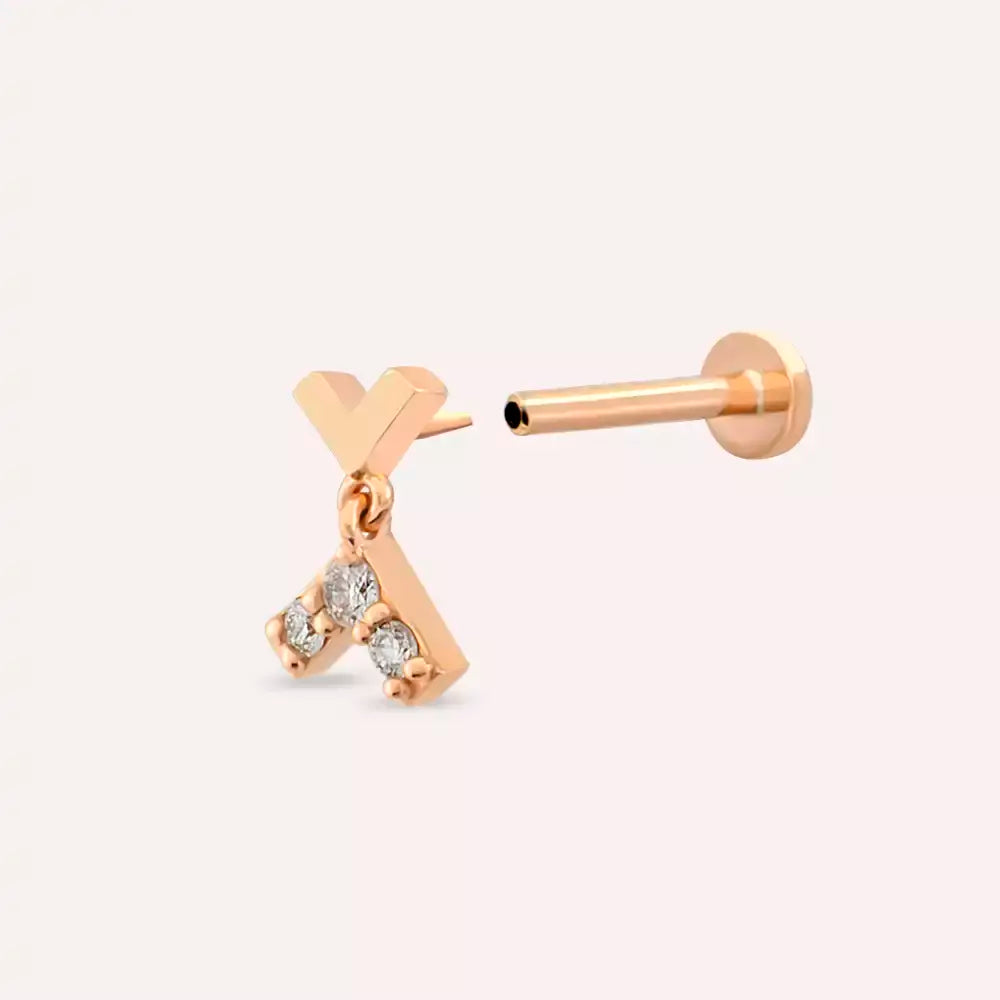 Shaky Pırlanta Taşlı Rose Altın Piercing