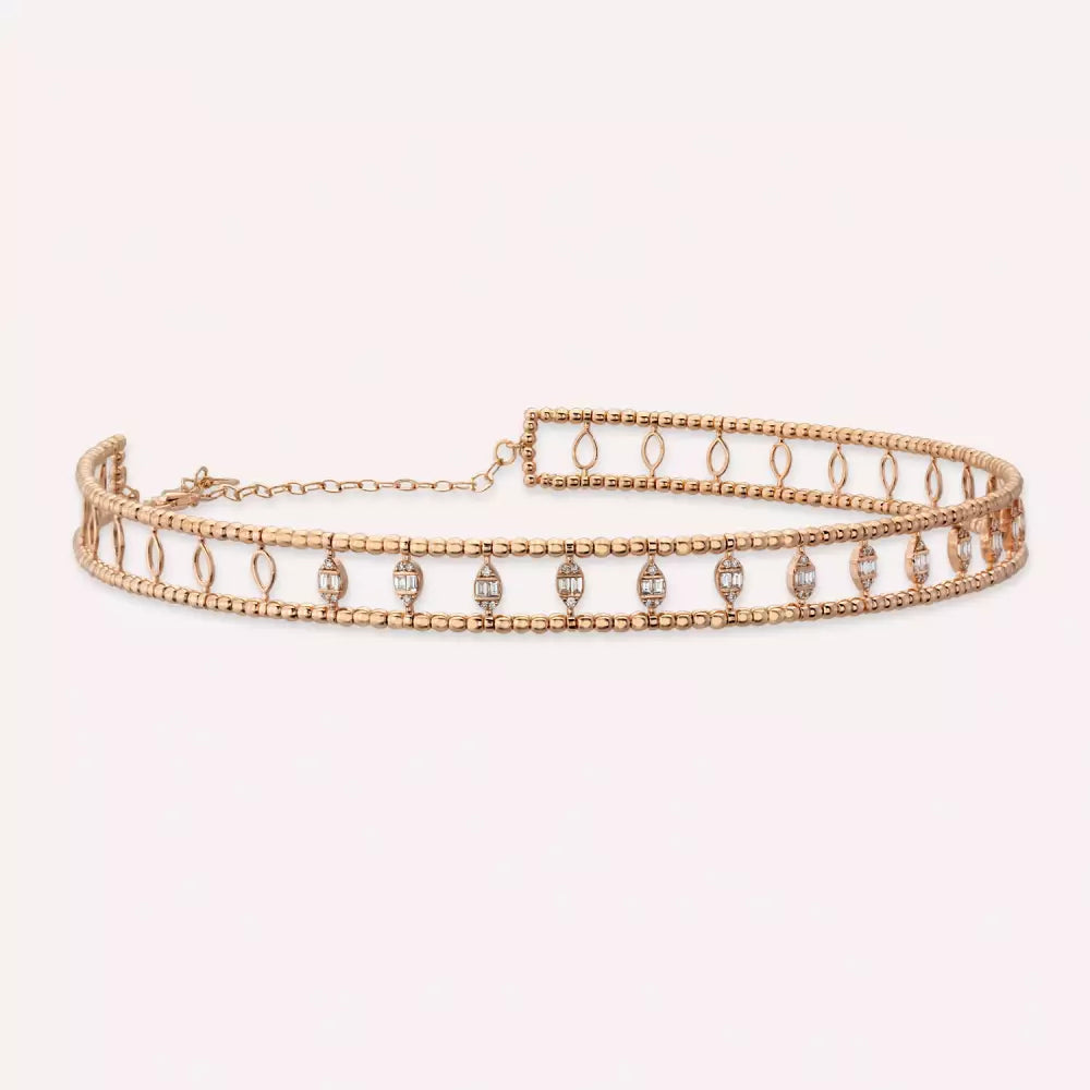 Shay Baget Kesim Pırlanta Taşlı Rose Altın Chooker/Kolye