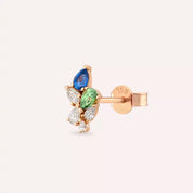 Sheaf Multicolor Safir ve Pırlanta Taşlı Rose Altın Tek Küpe