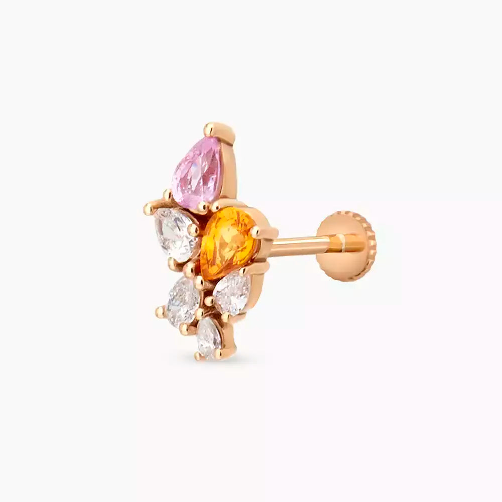 Sheaf Pırlanta ve Multicolor Safir Taşlı Rose Altın Piercing