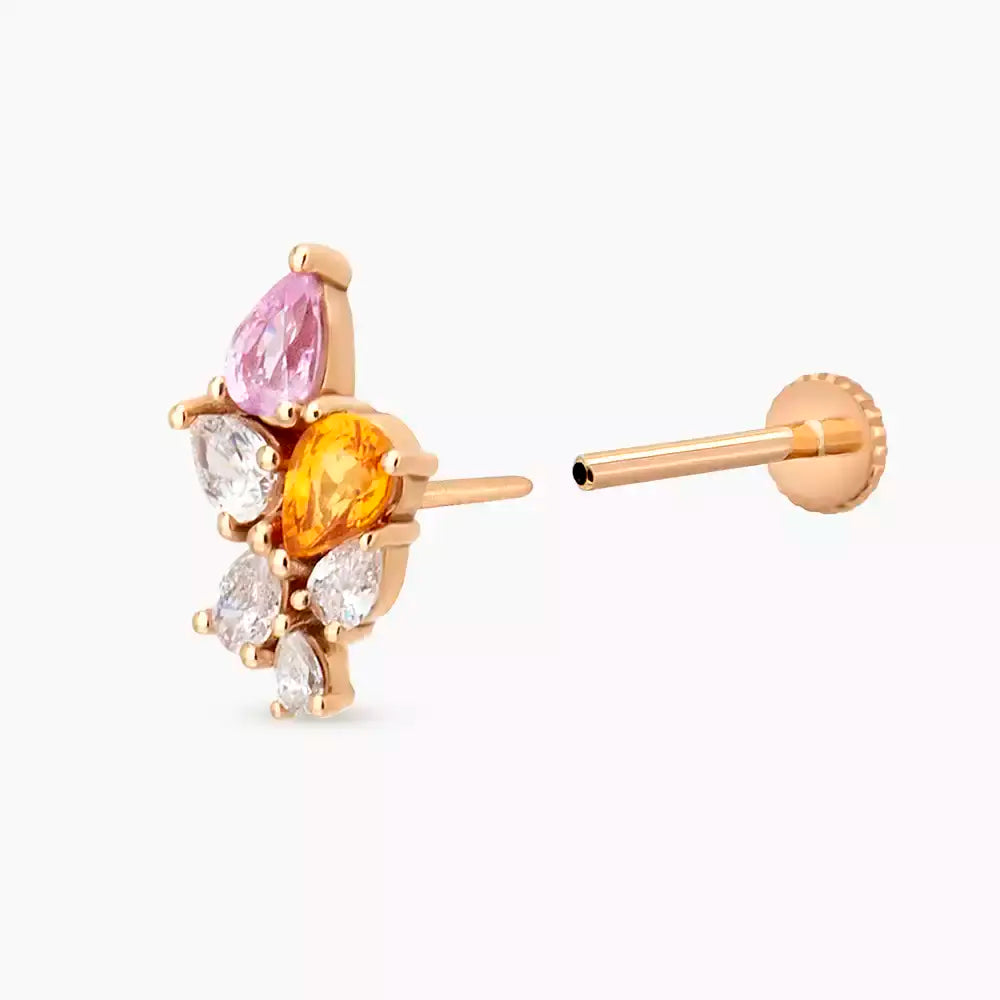 Sheaf Pırlanta ve Multicolor Safir Taşlı Rose Altın Piercing