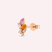 Sheaf Pırlanta ve Multicolor Safir Taşlı Rose Altın Tek Küpe