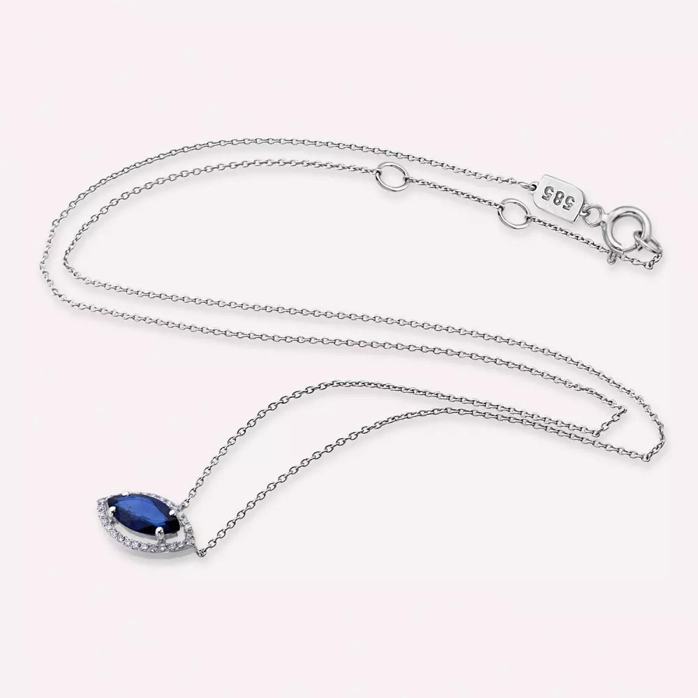 Shuttle Markiz Kesim Safir ve Pırlanta Taşlı Beyaz Altın Kolye